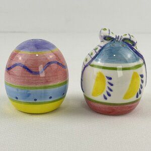 Vintage Hand Painted Easter Egg Salt & Pepper Shakers Colorful Ceramic Set